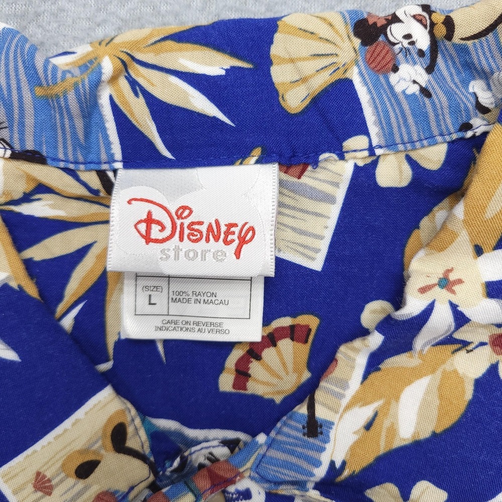 Disney Store Shirt Mens Large Blue Hawaiian Mickey Minnie Short Sleeve Button Up - Picture 3 of 10